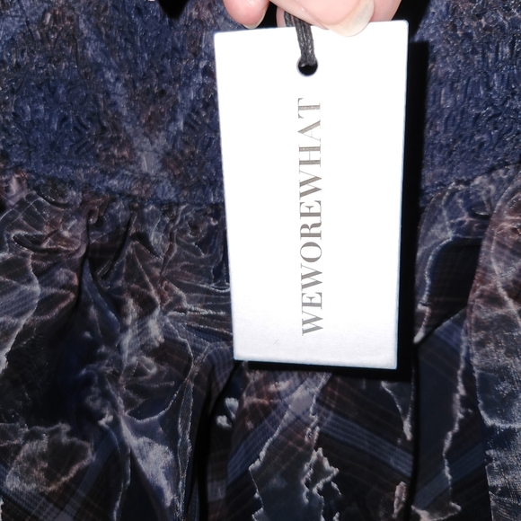 We Wore What Puff Sleeve Organza Mini Dress Navy Blue Plaid Weworewhat - Picture 2 of 7